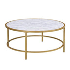 Tavolino da caffè rotondo 36" con ripiano in finto marmo e base verniciata a polvere color oro