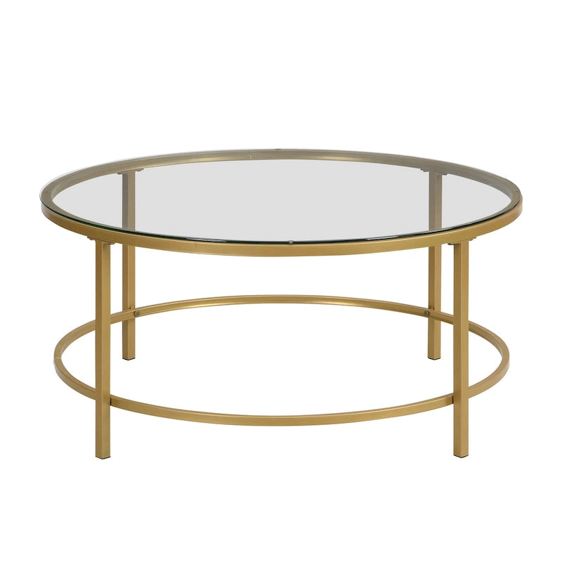 Tavolino da caffè rotondo 36" con ripiano in finto marmo e base verniciata a polvere color oro