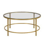 Tavolino da caffè rotondo 36" con ripiano in finto marmo e base verniciata a polvere color oro