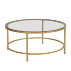 Tavolino da caffè rotondo 36" con ripiano in finto marmo e base verniciata a polvere color oro