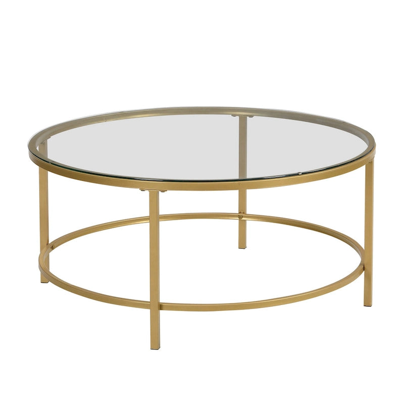 Tavolino da caffè rotondo 36" con ripiano in finto marmo e base verniciata a polvere color oro