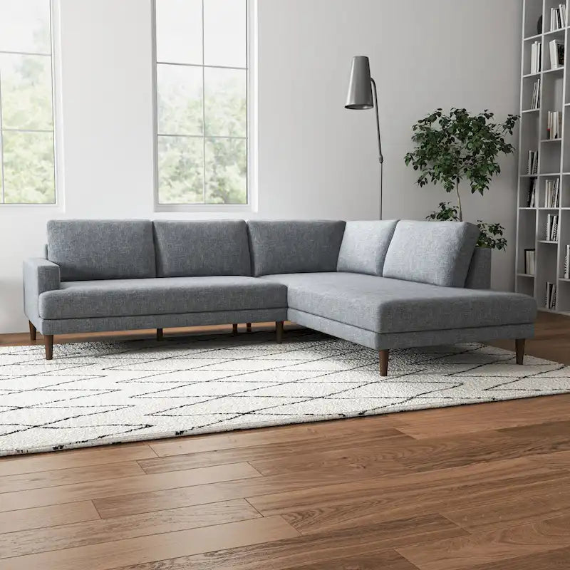 Divano angolare componibile in tessuto Mid-Century Modern con gambe in legno massello