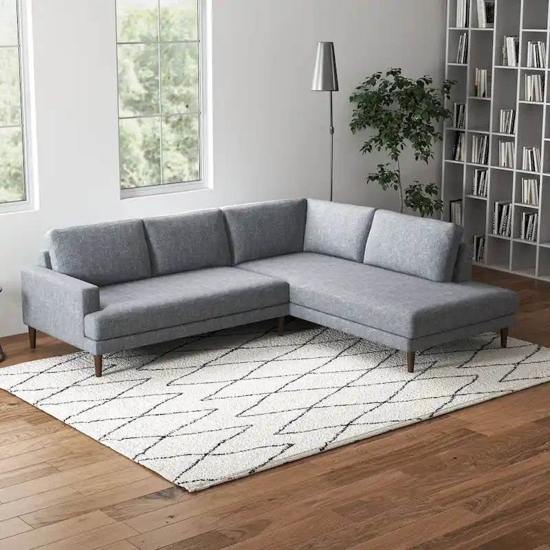 Divano angolare componibile in tessuto Mid-Century Modern con gambe in legno massello