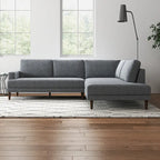 Divano angolare componibile in tessuto Mid-Century Modern con gambe in legno massello