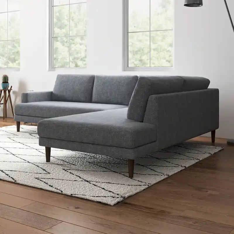 Divano angolare componibile in tessuto Mid-Century Modern con gambe in legno massello