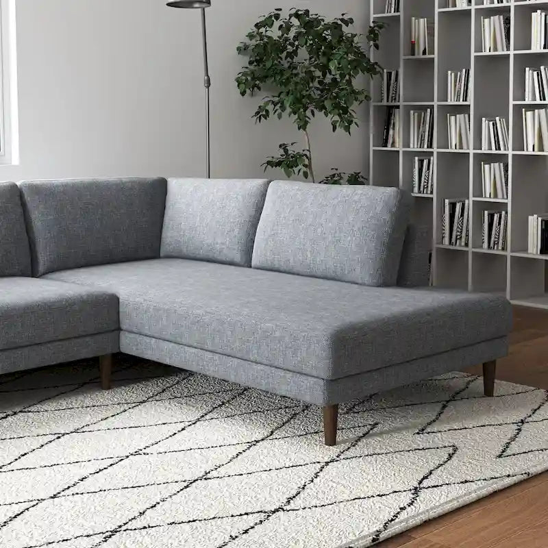 Divano angolare componibile in tessuto Mid-Century Modern con gambe in legno massello
