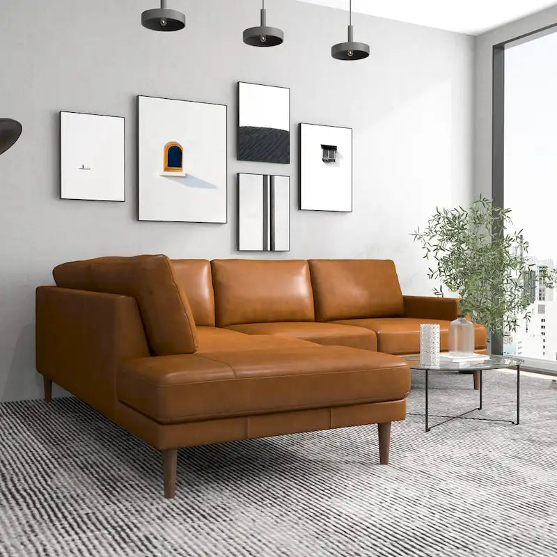 Divano angolare componibile in tessuto Mid-Century Modern con gambe in legno massello