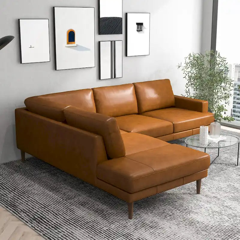 Divano angolare componibile in tessuto Mid-Century Modern con gambe in legno massello