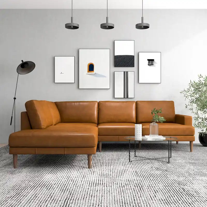 Divano angolare componibile in tessuto Mid-Century Modern con gambe in legno massello