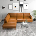 Divano angolare componibile in tessuto Mid-Century Modern con gambe in legno massello