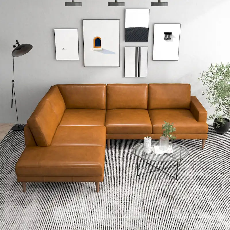 Divano angolare componibile in tessuto Mid-Century Modern con gambe in legno massello