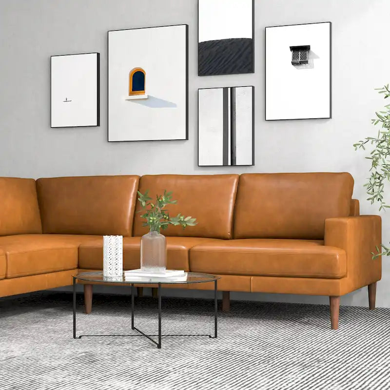 Divano angolare componibile in tessuto Mid-Century Modern con gambe in legno massello