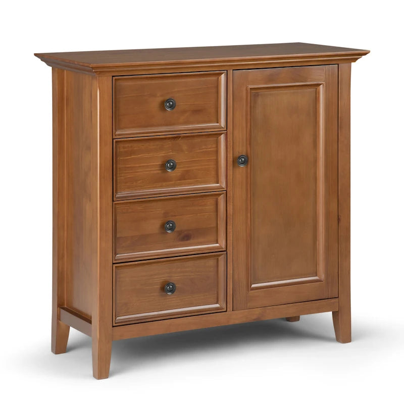Armadio contenitore medio a 4 cassetti in legno massiccio, larghezza 94 cm, con ripiani regolabili