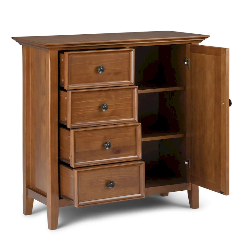 Armadio contenitore medio a 4 cassetti in legno massiccio, larghezza 94 cm, con ripiani regolabili