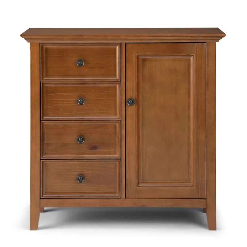 Armadio contenitore medio a 4 cassetti in legno massiccio, larghezza 94 cm, con ripiani regolabili