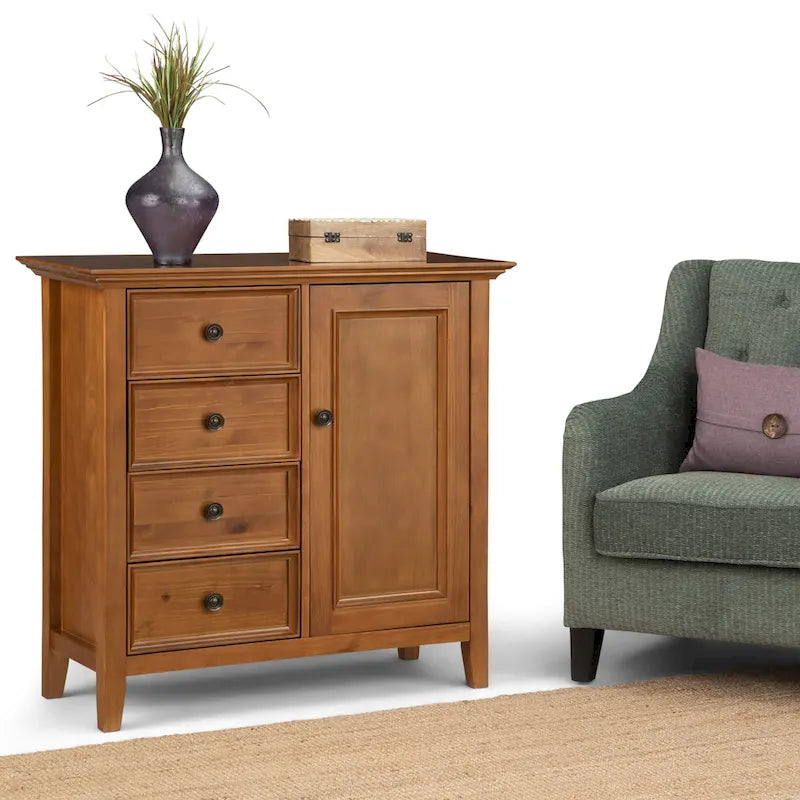 Armadio contenitore medio a 4 cassetti in legno massiccio, larghezza 94 cm, con ripiani regolabili