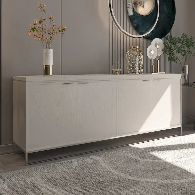 Mobile dispensa a 4 ante con venatura del legno e gambe in metallo dorato, 81.5"L
