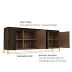 Mobile dispensa a 4 ante con venatura del legno e gambe in metallo dorato, 81.5"L