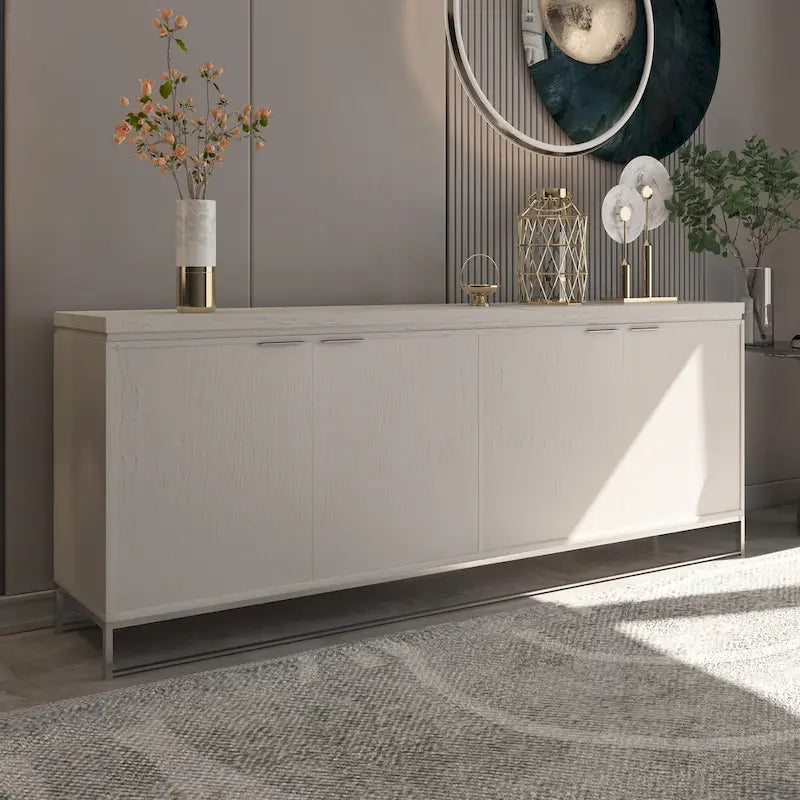 Mobile dispensa a 4 ante con venatura del legno e gambe in metallo dorato, 81.5"L