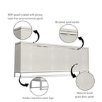 Mobile dispensa a 4 ante con venatura del legno e gambe in metallo dorato, 81.5"L