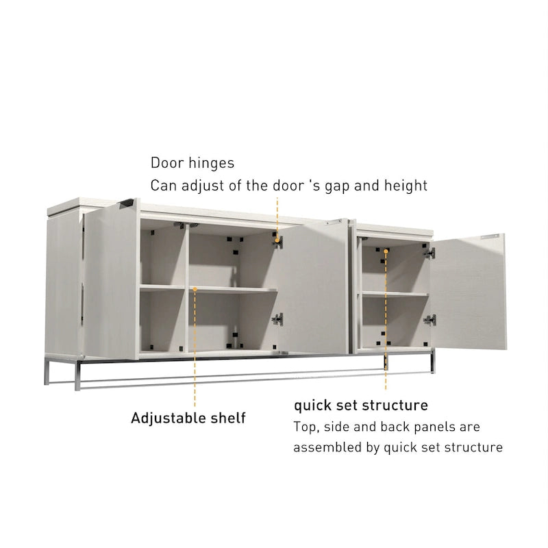 Mobile dispensa a 4 ante con venatura del legno e gambe in metallo dorato, 81.5"L