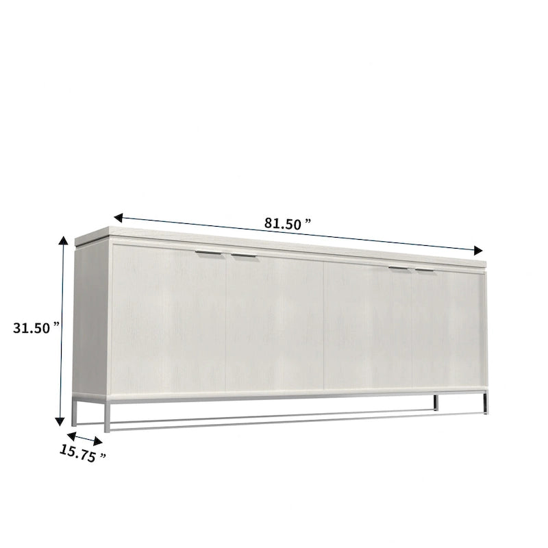 Mobile dispensa a 4 ante con venatura del legno e gambe in metallo dorato, 81.5"L
