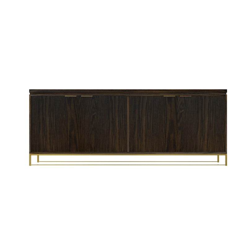 Mobile dispensa a 4 ante con venatura del legno e gambe in metallo dorato, 81.5"L
