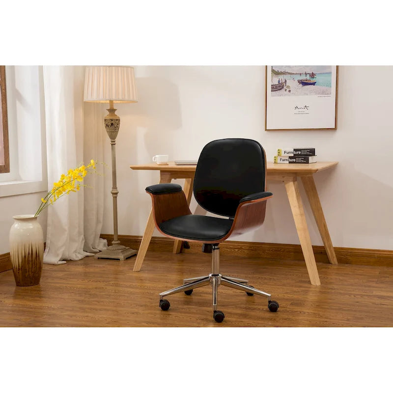 Sedia da ufficio in similpelle stile Mid-Century Modern con altezza regolabile e rotelle