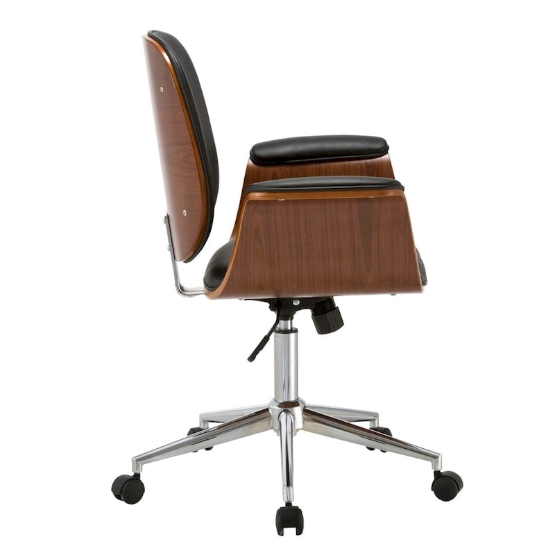 Sedia da ufficio in similpelle stile Mid-Century Modern con altezza regolabile e rotelle
