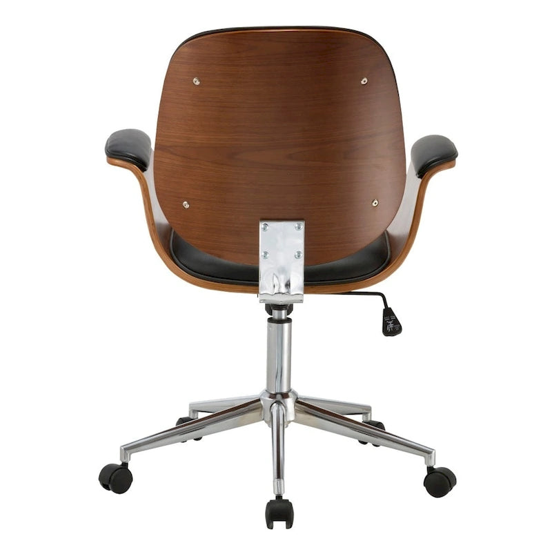Sedia da ufficio in similpelle stile Mid-Century Modern con altezza regolabile e rotelle