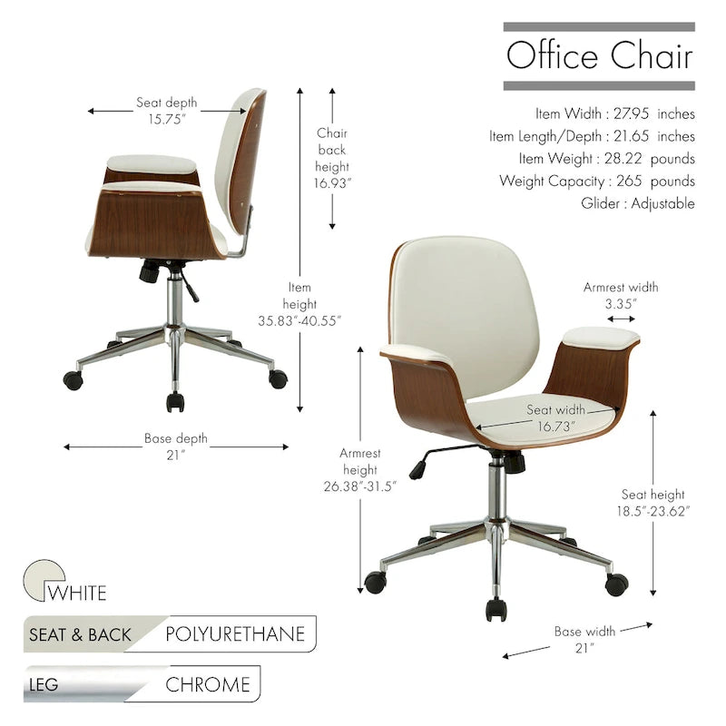 Sedia da ufficio in similpelle stile Mid-Century Modern con altezza regolabile e rotelle