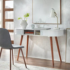 Scrivania Mid-Century Moderna con Contenitore Nascosto | MDF e Gambe in Legno di Gomma