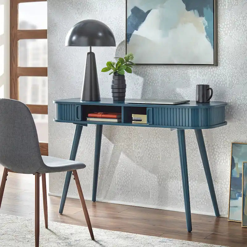 Scrivania Mid-Century Moderna con Contenitore Nascosto | MDF e Gambe in Legno di Gomma