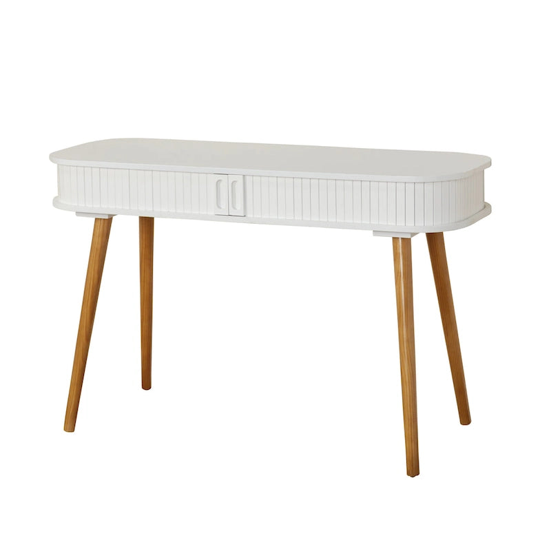 Scrivania Mid-Century Moderna con Contenitore Nascosto | MDF e Gambe in Legno di Gomma