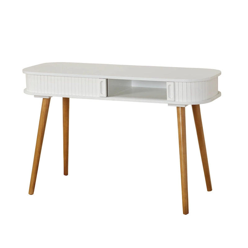 Scrivania Mid-Century Moderna con Contenitore Nascosto | MDF e Gambe in Legno di Gomma