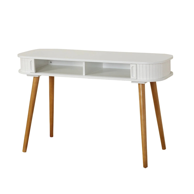 Scrivania Mid-Century Moderna con Contenitore Nascosto | MDF e Gambe in Legno di Gomma