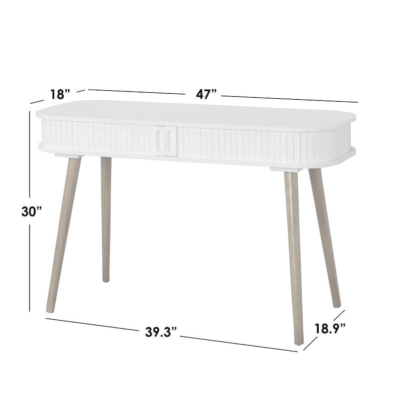 Scrivania Mid-Century Moderna con Contenitore Nascosto | MDF e Gambe in Legno di Gomma