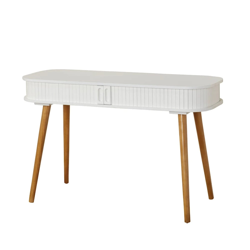 Scrivania Mid-Century Moderna con Contenitore Nascosto | MDF e Gambe in Legno di Gomma