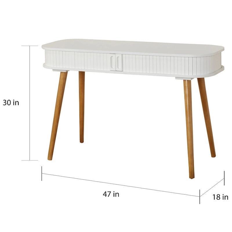 Scrivania Mid-Century Moderna con Contenitore Nascosto | MDF e Gambe in Legno di Gomma