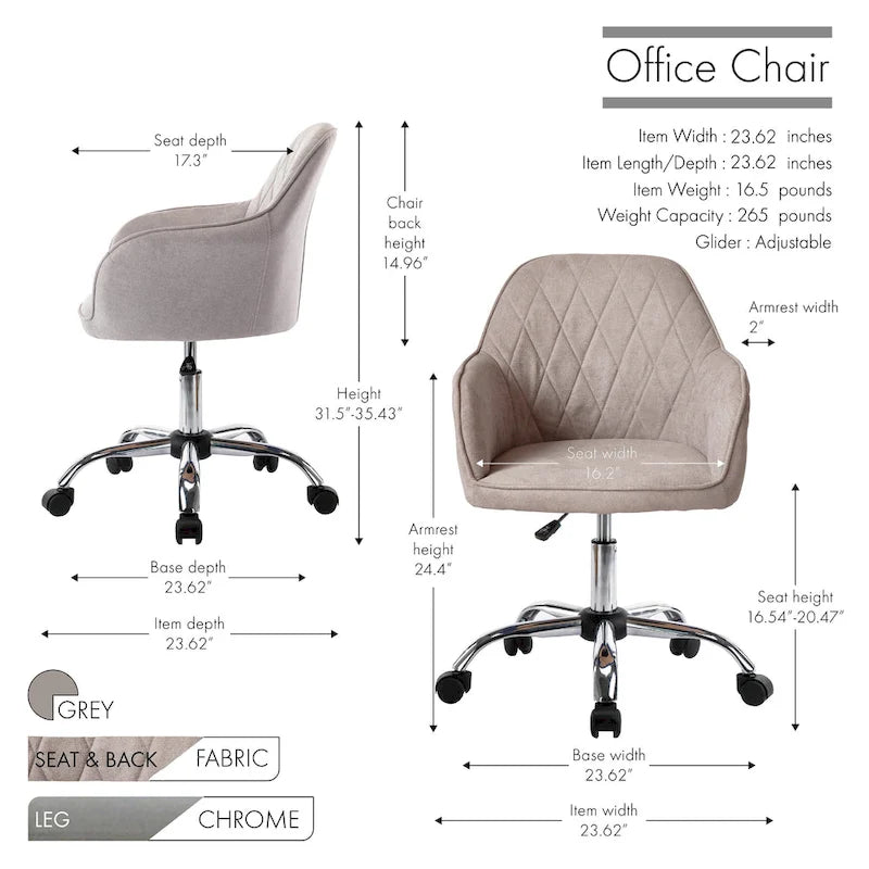 Sedia da ufficio ergonomica regolabile in tessuto, con ruote e girevole a 360°