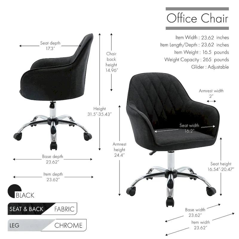 Sedia da ufficio ergonomica regolabile in tessuto, con ruote e girevole a 360°