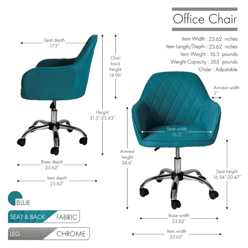 Sedia da ufficio ergonomica regolabile in tessuto, con ruote e girevole a 360°