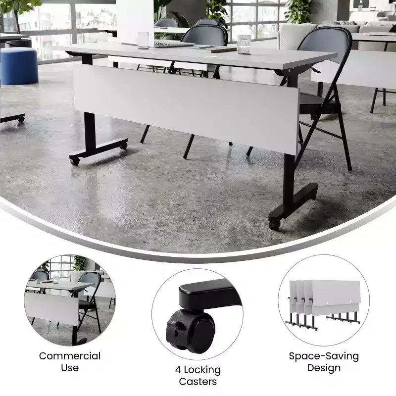Flash Furniture Palmer Tavolo per la Formazione Pieghevole a Nido d'Ape Robusto di Grado Commerciale con Gambe a T, Pannello per la Privacy, Piano del Tavolo e Struttura