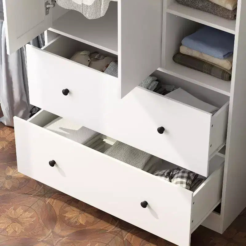 Famapy Armadio 2 Ante con Asta Appendiabiti e Specchio 2 Cassetti