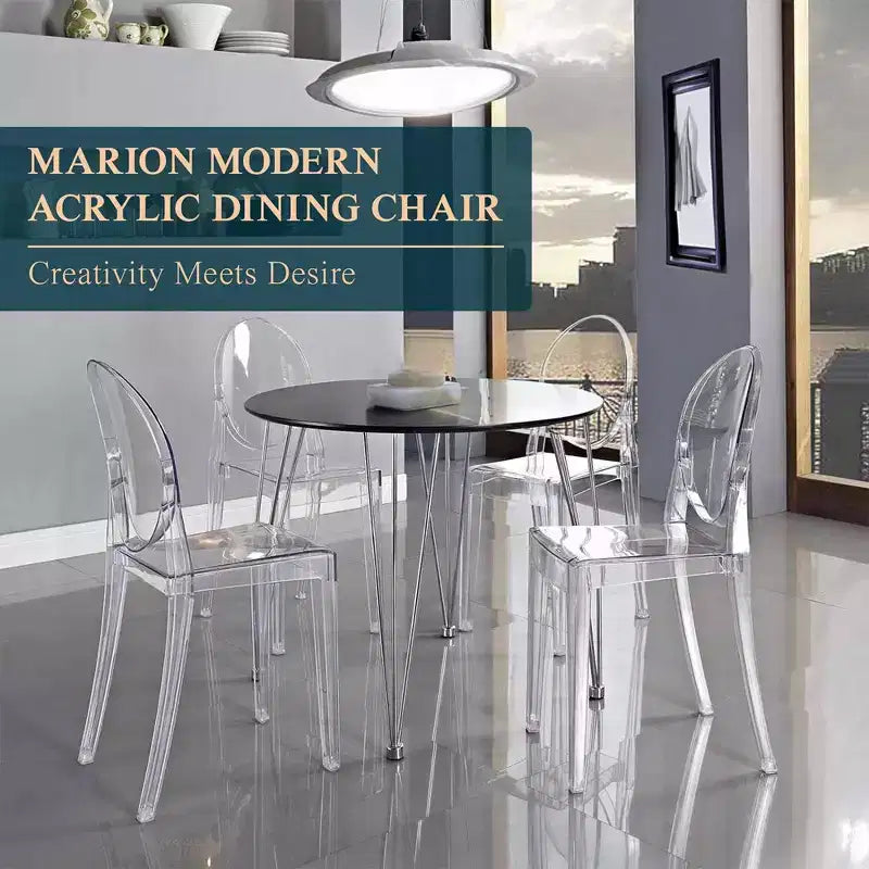 LeisureMod Marion Sedia Moderna in Acrilico, Sedia Ghost Mid-Century con Seduta Sagomata, Ideale per Sala da Pranzo, Cucina, Ufficio, Salotto, Caffè o Spazio di Lavoro