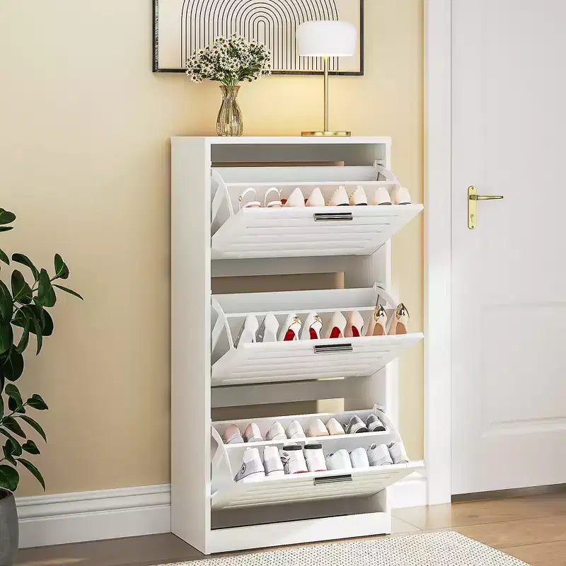 VECELO Scarpiera a 3 Ripiani per Ingresso con 3 Cassetti a Scomparsa, Organizer Slim Autoportante, Bianco