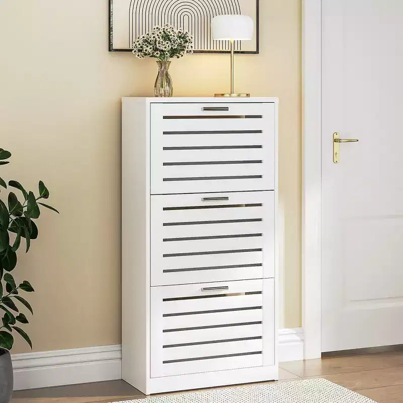 VECELO Scarpiera a 3 Ripiani per Ingresso con 3 Cassetti a Scomparsa, Organizer Slim Autoportante, Bianco
