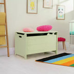 Costway Baule Portagiochi per Bambini con Coperchio a Cerniera di Sicurezza, Contenitore Organizzatore in Legno con Coperchio Ribaltabile, Bianco/Verde