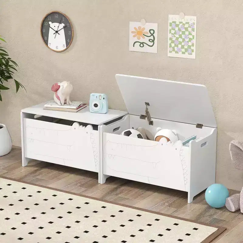 Costway Baule Portagiochi per Bambini con Coperchio a Cerniera di Sicurezza, Contenitore Organizzatore in Legno con Coperchio Ribaltabile, Bianco/Verde