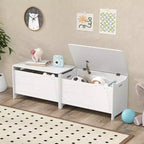Costway Baule Portagiochi per Bambini con Coperchio a Cerniera di Sicurezza, Contenitore Organizzatore in Legno con Coperchio Ribaltabile, Bianco/Verde